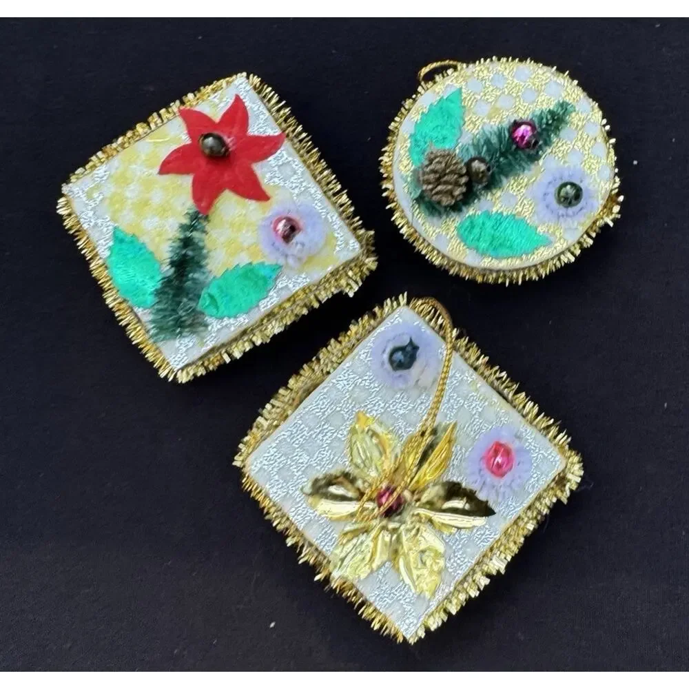 3 Vintage Japan Mercury Glass Chenille Tinsel on Foam Foil Ornament -LO2